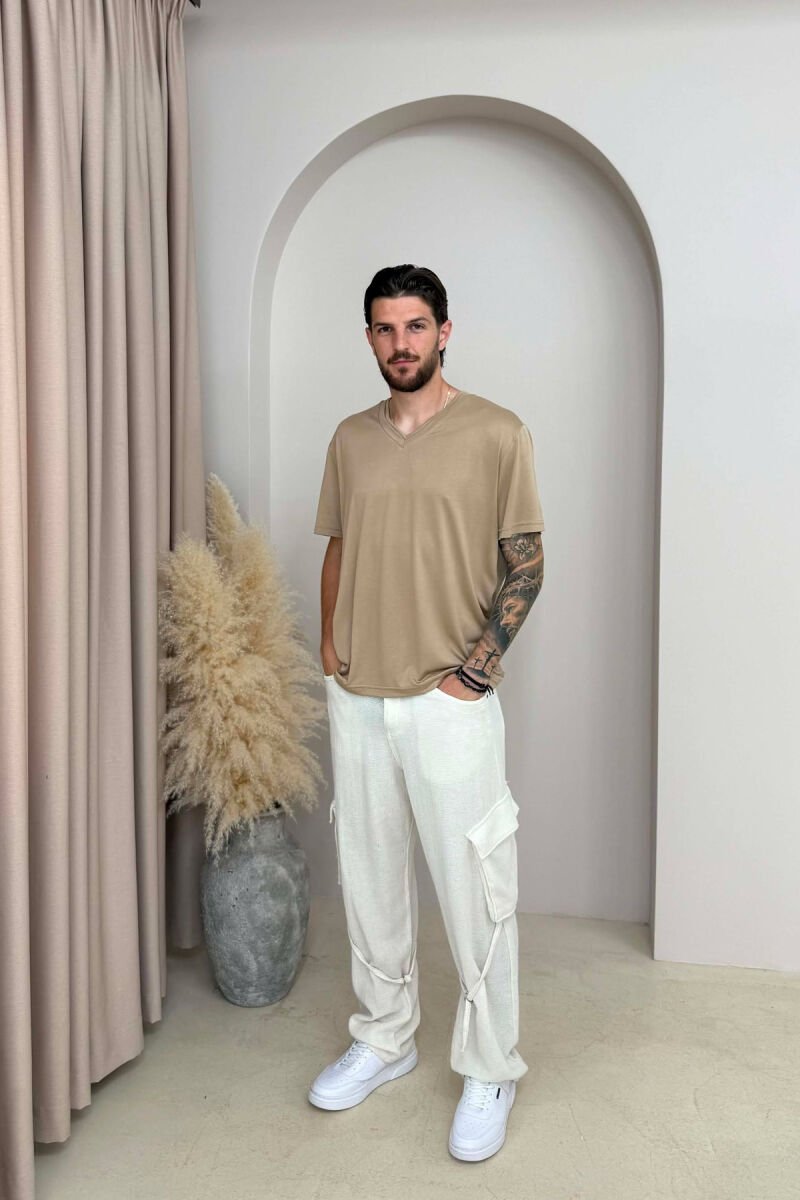 ONE COLOR CARGO MEN PANTS CREAM/KREM - 1
