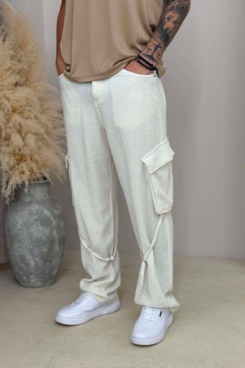 ONE COLOR CARGO MEN PANTS CREAM/KREM - 2