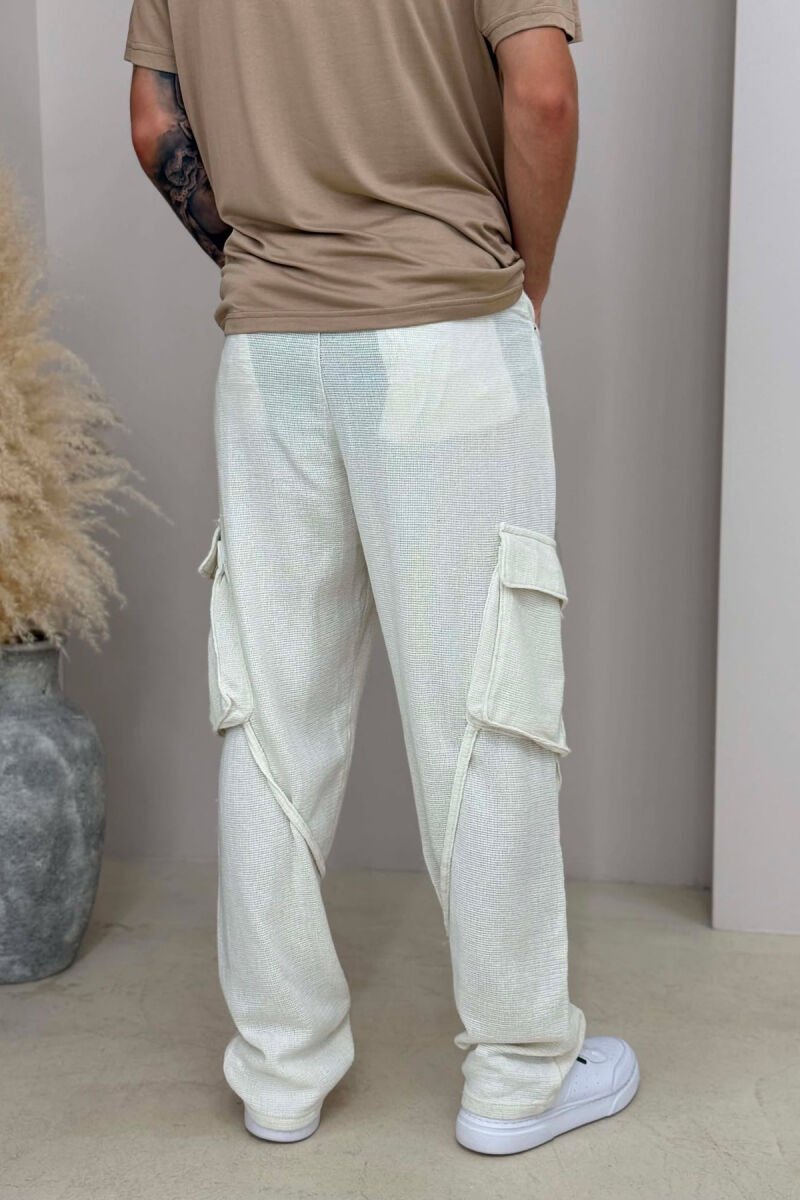 ONE COLOR CARGO MEN PANTS CREAM/KREM - 3