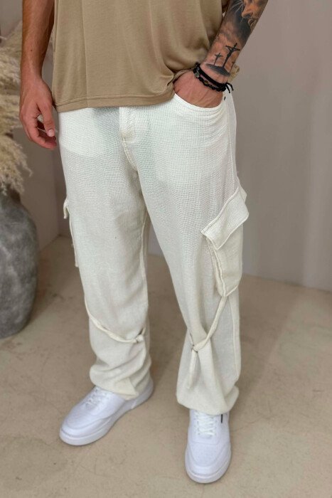 ONE COLOR CARGO MEN PANTS CREAM/KREM - 4