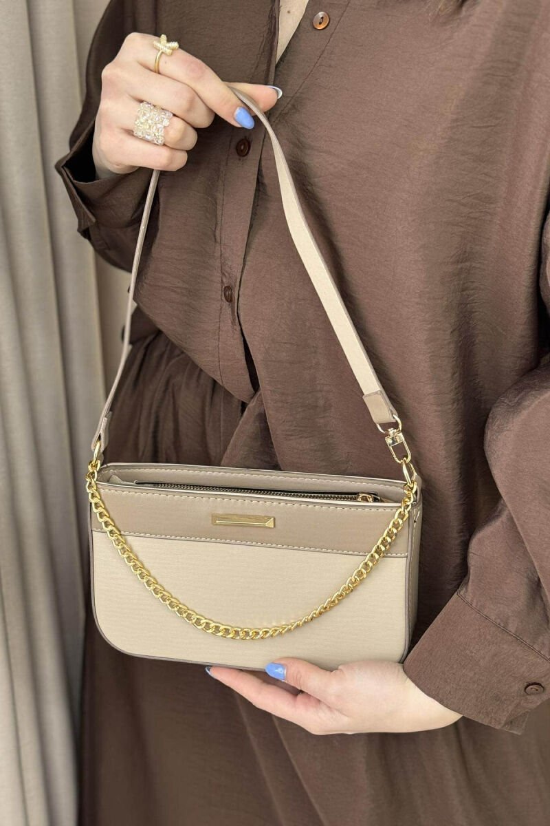 ONE COLOR CHAIN DETAIL WOMEN BAG BEIGE/BEZHE - 4