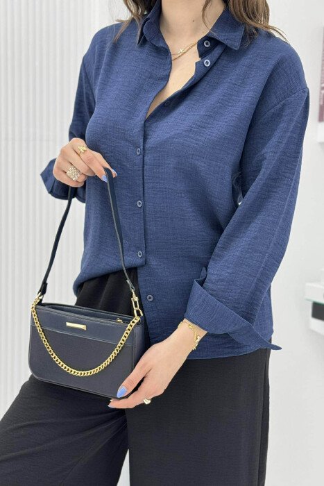 ONE COLOR CHAIN DETAIL WOMEN BAG BLUE/BLU - 1