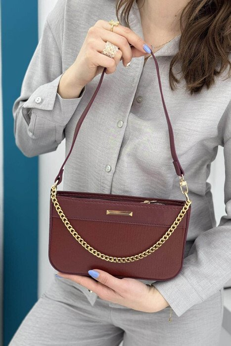ONE COLOR CHAIN DETAIL WOMEN BAG BURGUNDY/VISHNJE 