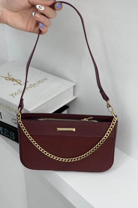 ONE COLOR CHAIN DETAIL WOMEN BAG BURGUNDY/VISHNJE - 4