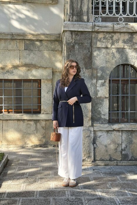 ONE COLOR CHAIN DETAIL WOMEN JACKET BLUE/BLU - 3