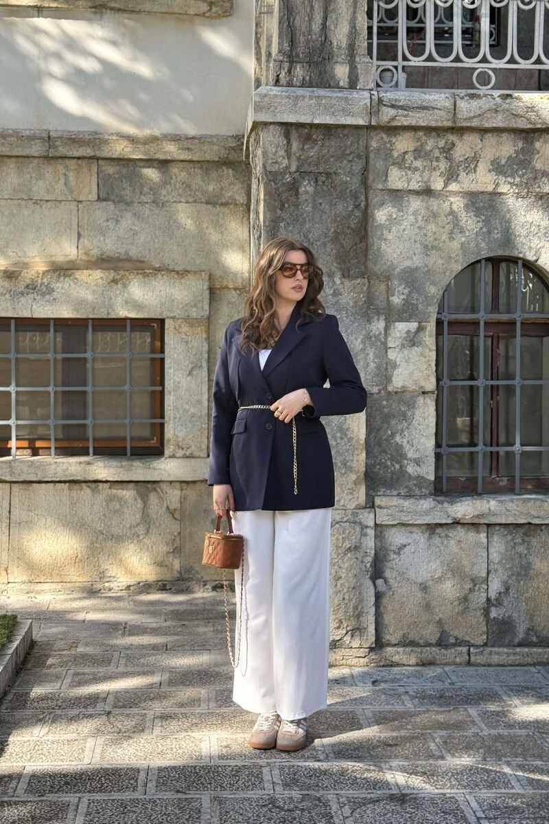 ONE COLOR CHAIN DETAIL WOMEN JACKET BLUE/BLU - 3