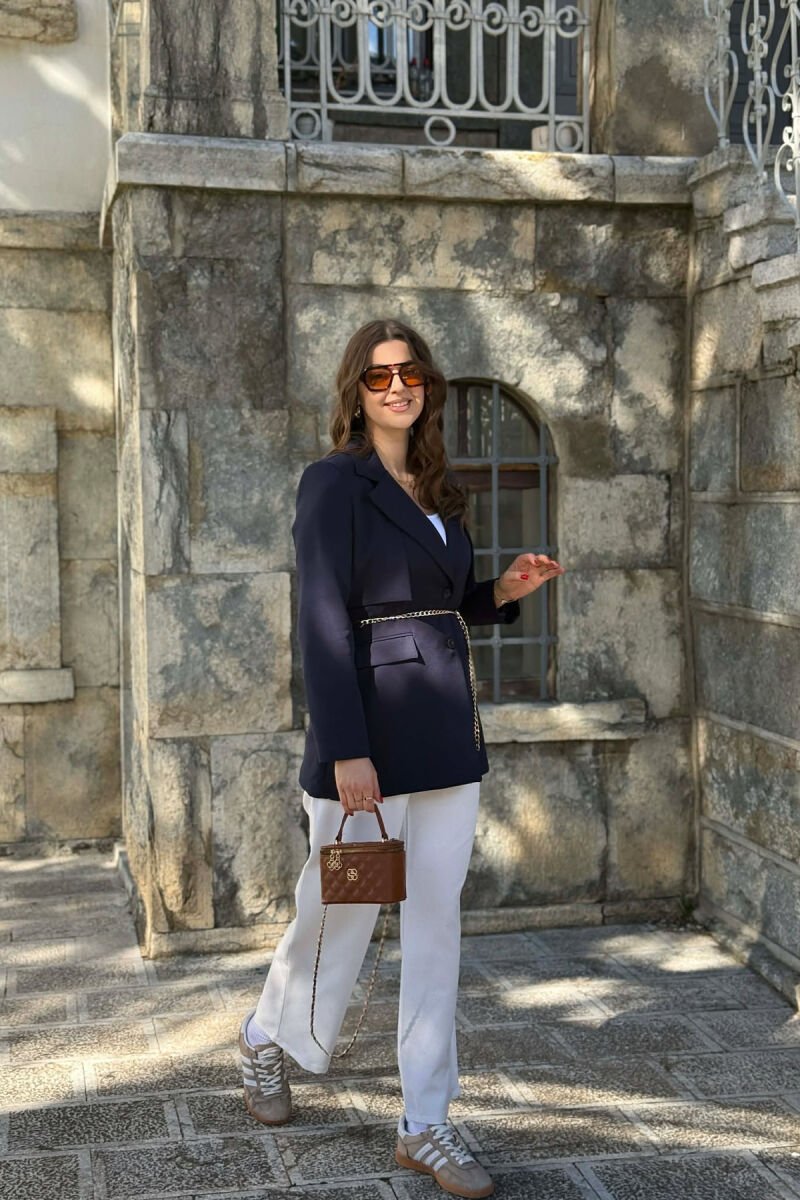 ONE COLOR CHAIN DETAIL WOMEN JACKET BLUE/BLU - 4