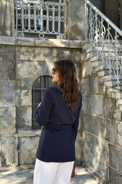 ONE COLOR CHAIN DETAIL WOMEN JACKET BLUE/BLU - 5