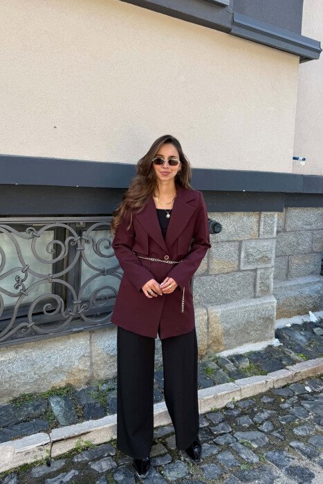 ONE COLOR CHAIN DETAIL WOMEN JACKET DARK BURGUNDY/VISHNJE E ERRET - 2