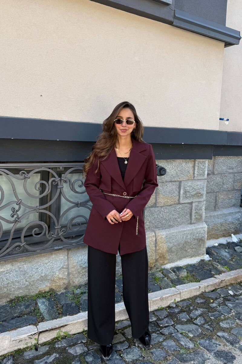ONE COLOR CHAIN DETAIL WOMEN JACKET DARK BURGUNDY/VISHNJE E ERRET - 2