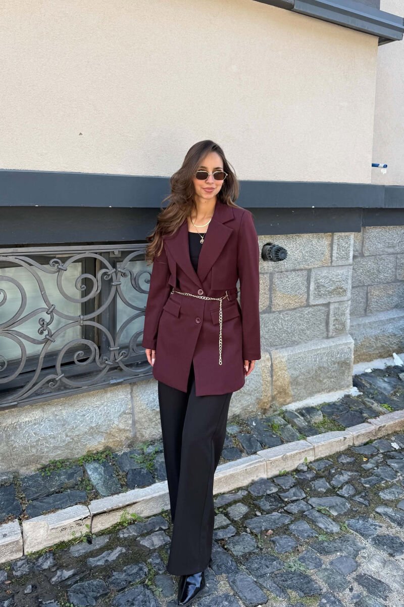 ONE COLOR CHAIN DETAIL WOMEN JACKET DARK BURGUNDY/VISHNJE E ERRET - 3