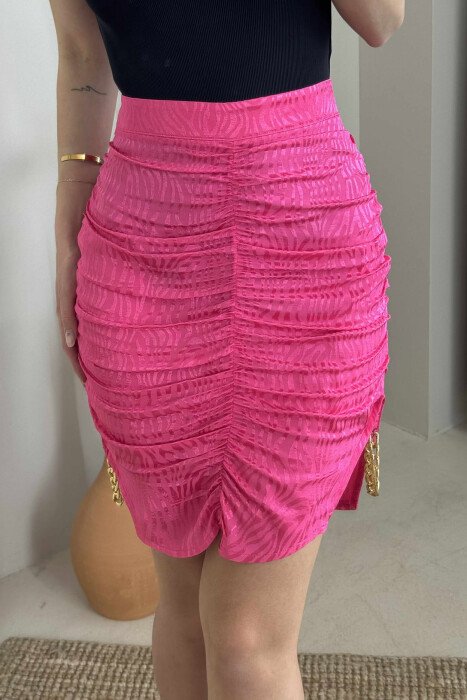 ONE COLOR CHAIN DETAILS WOMEN SKIRT FUCHSIA/CIKLAMI - KLAUDIO FASHION