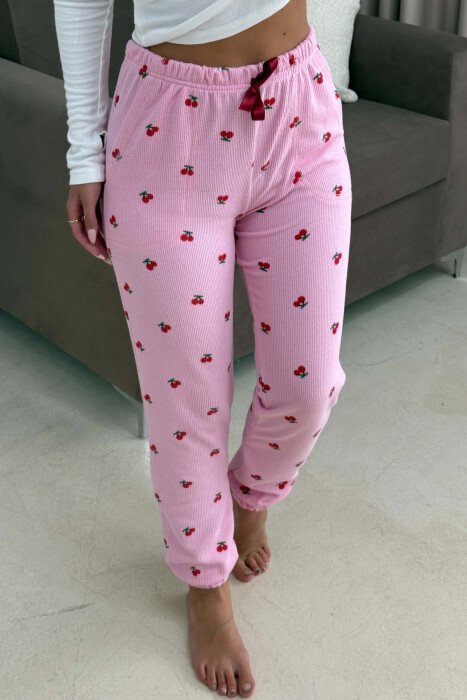 ONE COLOR CHERRY DESIGN WOMAN JOGGERS PINK/ROZE - 2