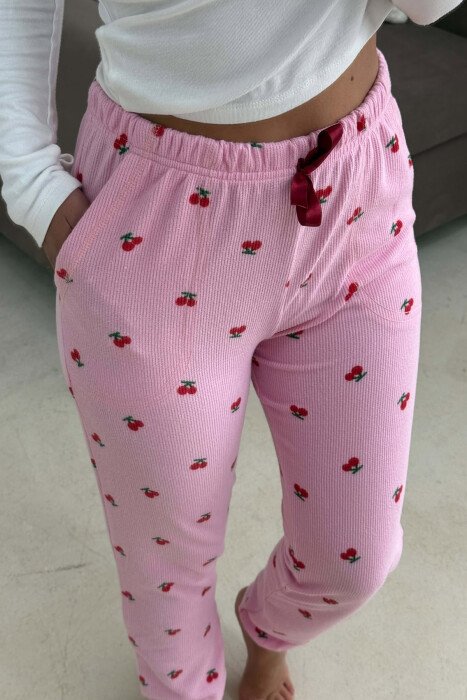 ONE COLOR CHERRY DESIGN WOMAN JOGGERS PINK/ROZE - 4