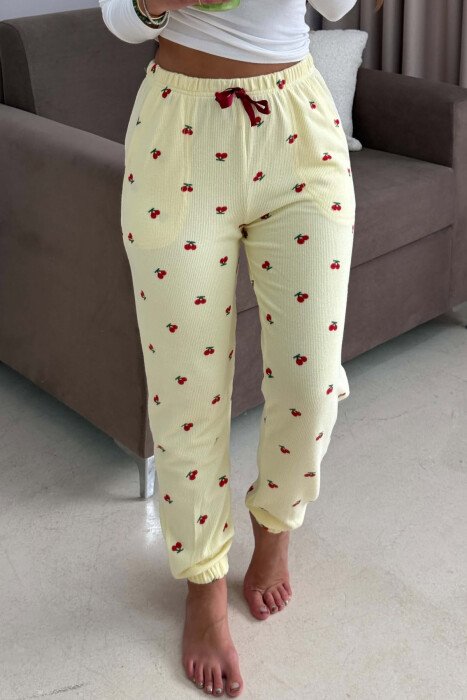 ONE COLOR CHERRY DESIGN WOMAN JOGGERS YELLOW/E VERDHE - 3