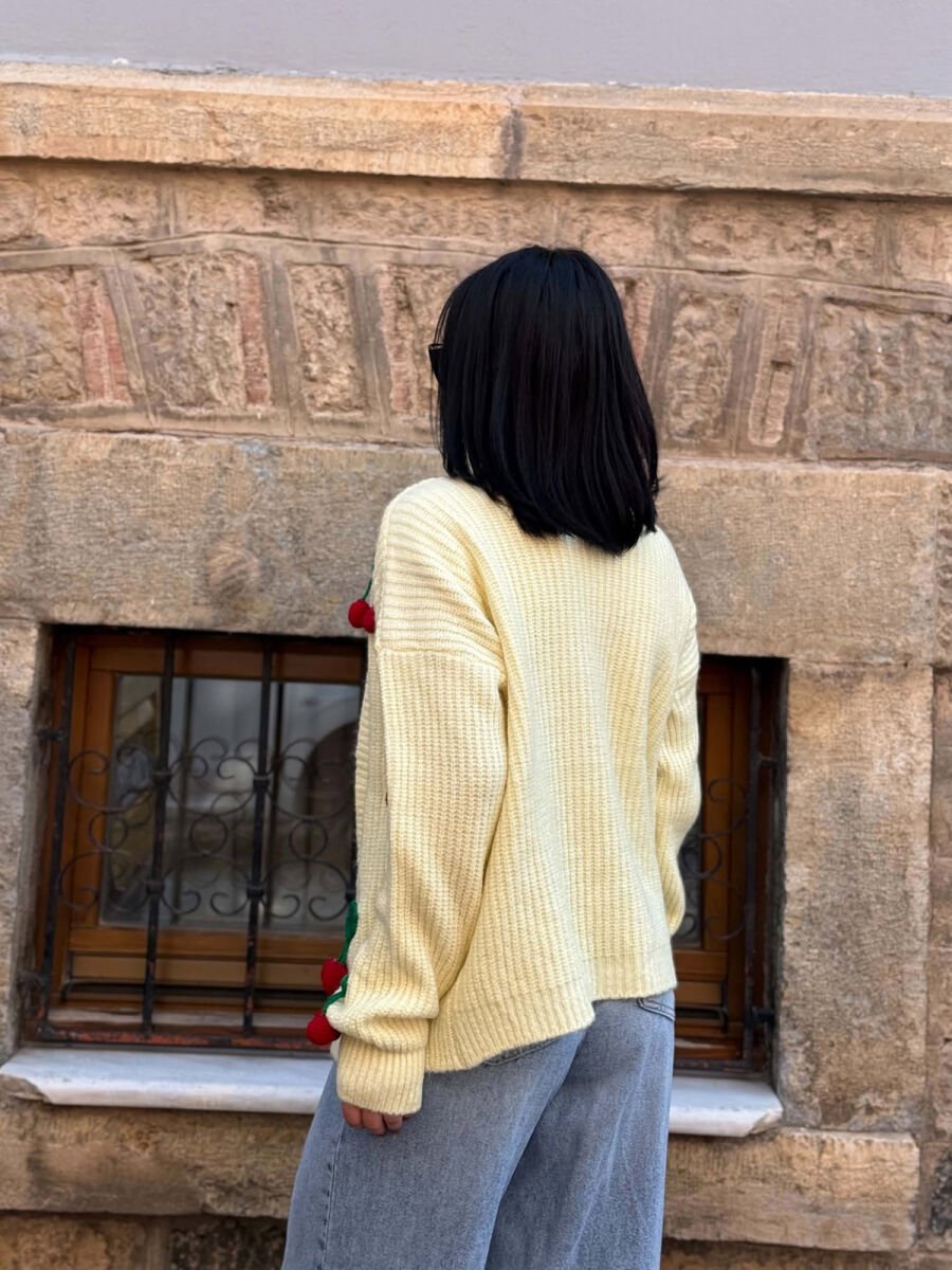 ONE COLOR CHERRY DETAILS WOMAN CARDIGAN YELLOW/E VERDHE - 4