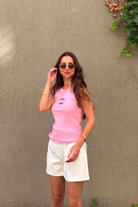 ONE COLOR CHERRY IMAGE WOMAN TANK TOP PINK/ROZE - KLAUDIO FASHION
