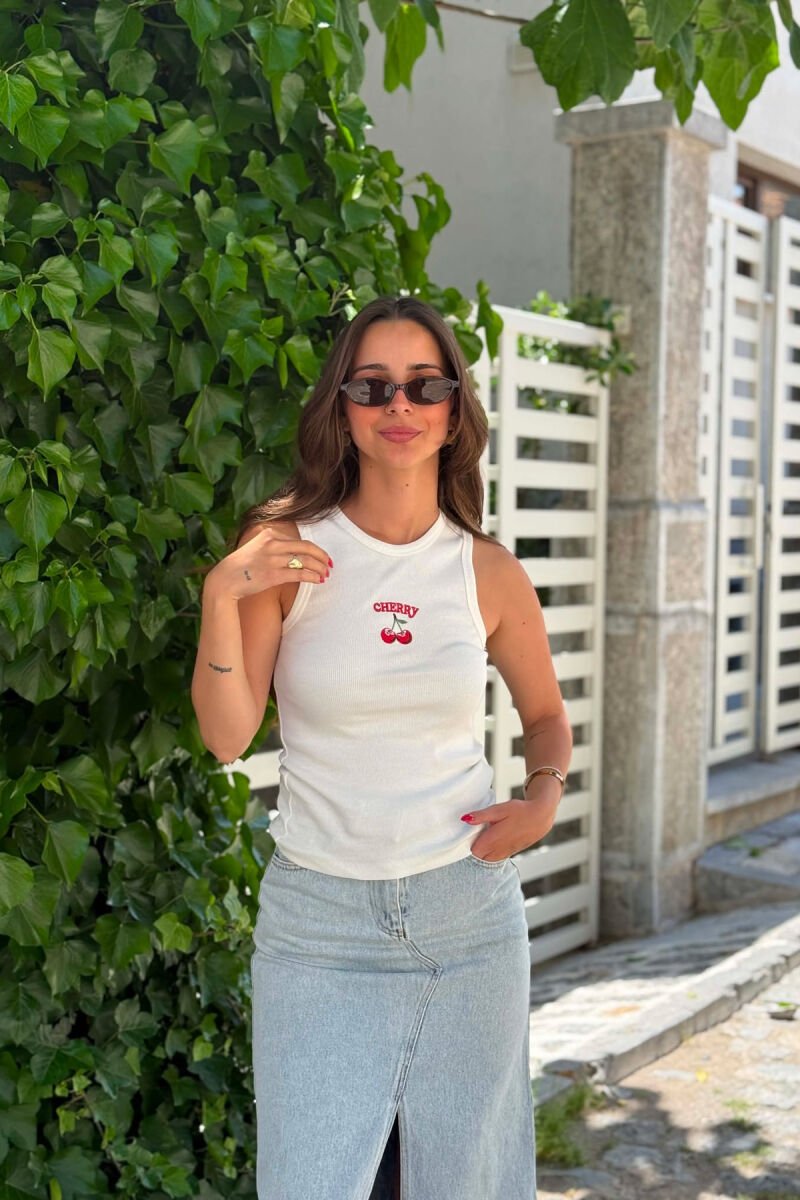 ONE COLOR CHERRY IMAGE WOMAN TANK TOP WHITE-E BARDHE TANK TOPS