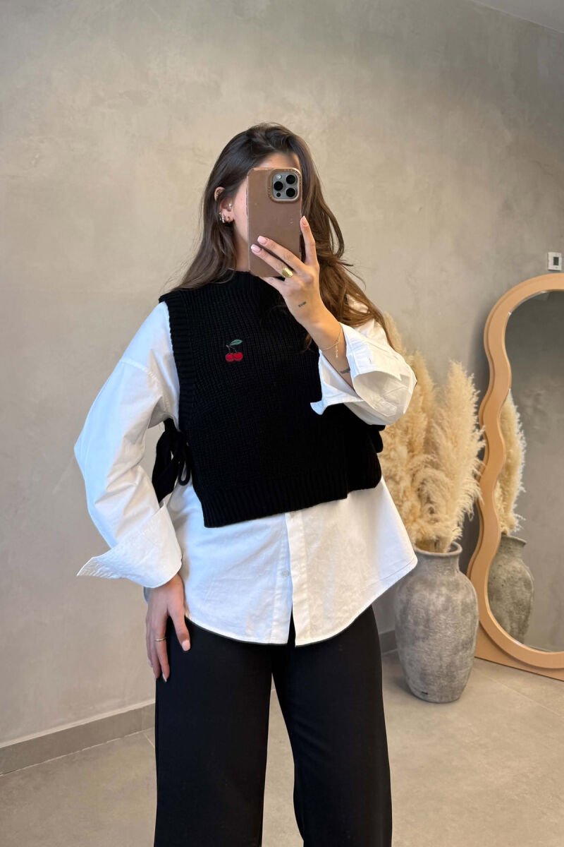 ONE COLOR CHERRY LOGO KNITTED WOMAN VEST BLACK/ E ZEZE - 1