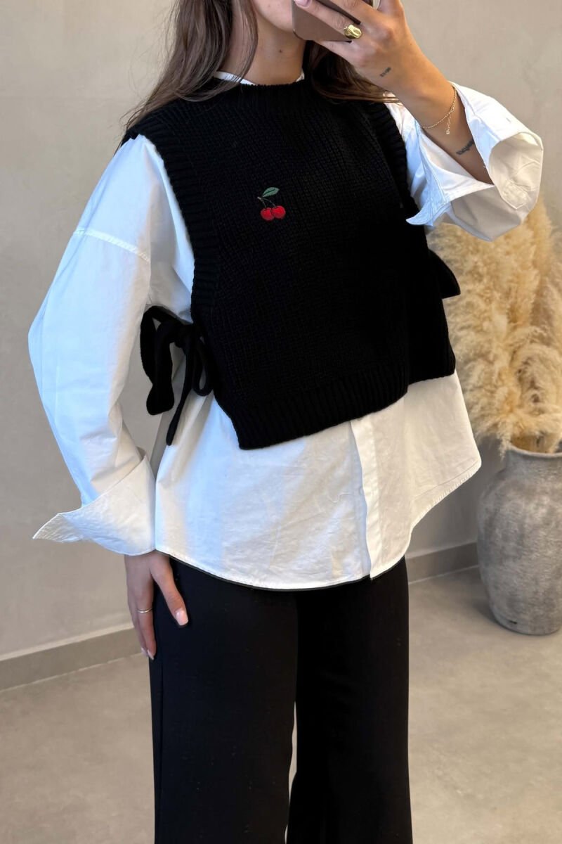 ONE COLOR CHERRY LOGO KNITTED WOMAN VEST BLACK/ E ZEZE - 3