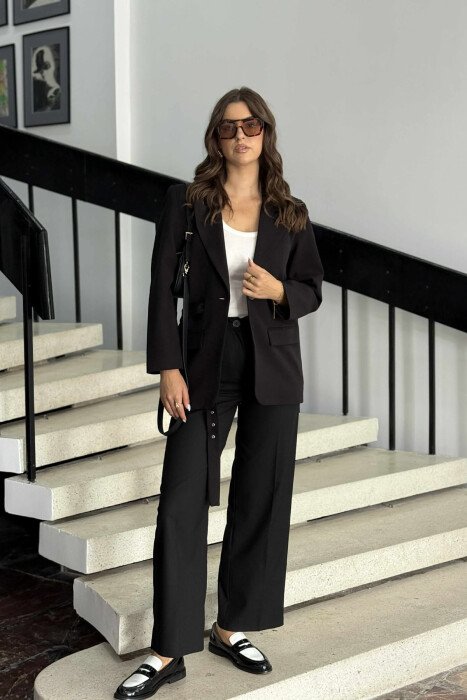 ONE COLOR CLASSIC BELTED WOMEN JACKET BLACK/ E ZEZE - 1