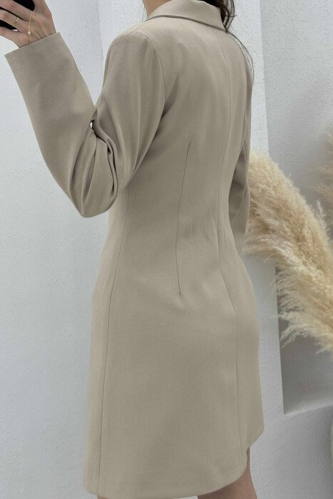 ONE COLOR CLASSIC BUTTON WOMEN DRESS BEIGE/BEZHE - 5