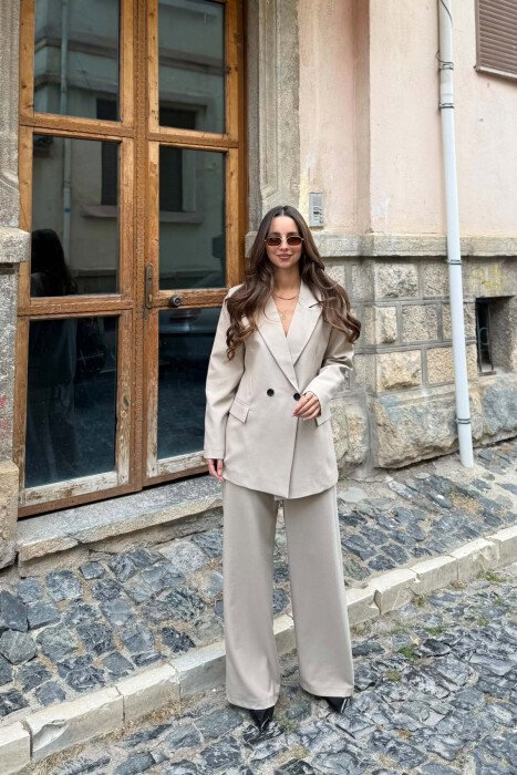 ONE COLOR CLASSIC JACKET + TROUSERS WOMAN SET BEIGE/BEZHE 