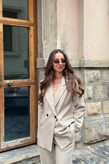 ONE COLOR CLASSIC JACKET + TROUSERS WOMAN SET BEIGE/BEZHE - 3