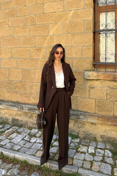 ONE COLOR CLASSIC JACKET + TROUSERS WOMAN SET BROWN/KAFE 