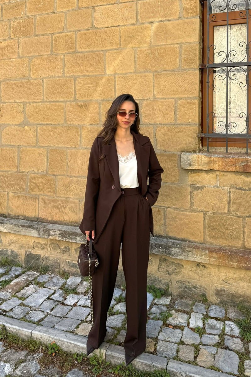 ONE COLOR CLASSIC JACKET + TROUSERS WOMAN SET BROWN/KAFE - 1