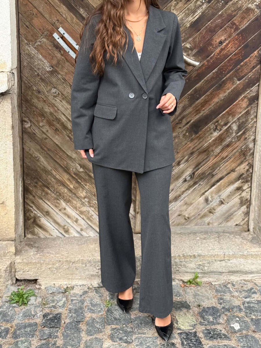 ONE COLOR CLASSIC JACKET + TROUSERS WOMAN SET DARK GREY/GEE - 5