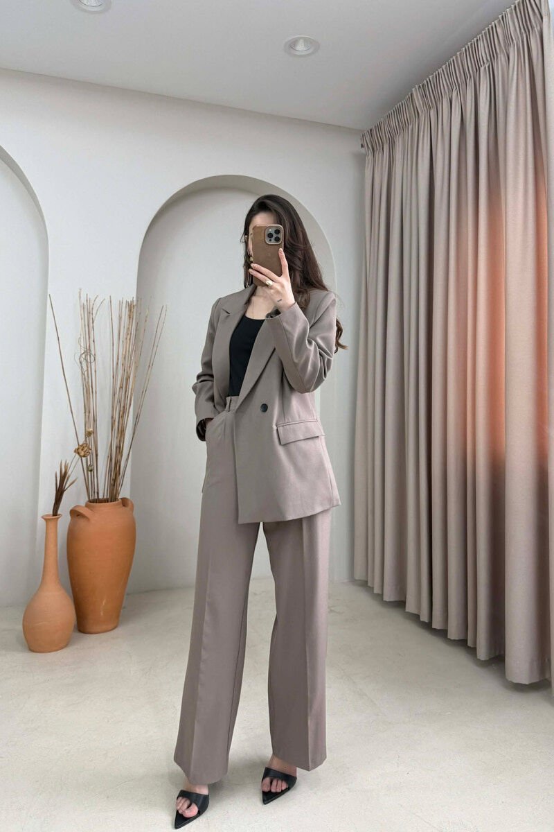 ONE COLOR CLASSIC JACKET + TROUSERS WOMAN SET LIGHT BROWN/KAZB - 1