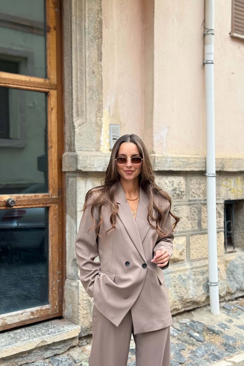 ONE COLOR CLASSIC JACKET + TROUSERS WOMAN SET LIGHT BROWN/KAZB - 3