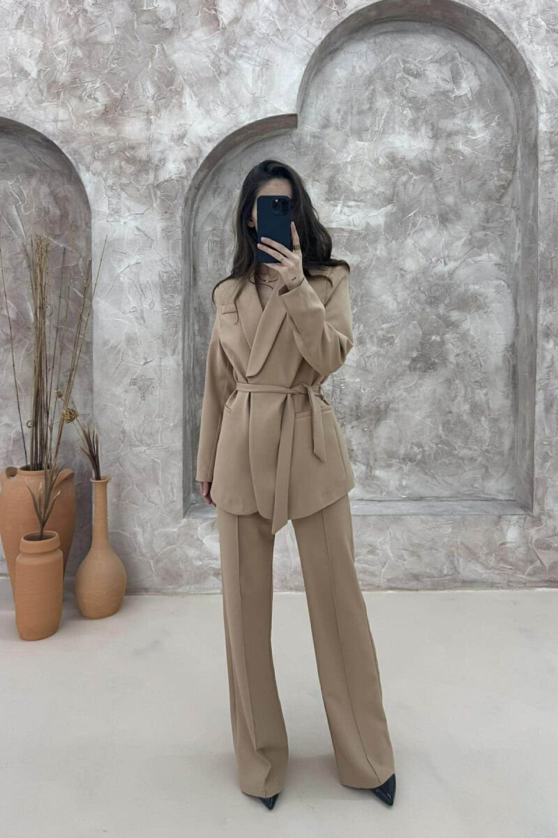 ONE COLOR CLASSIC JACKET+ TROUSERS WOMEN SET BEIGE/BEZHE - 1