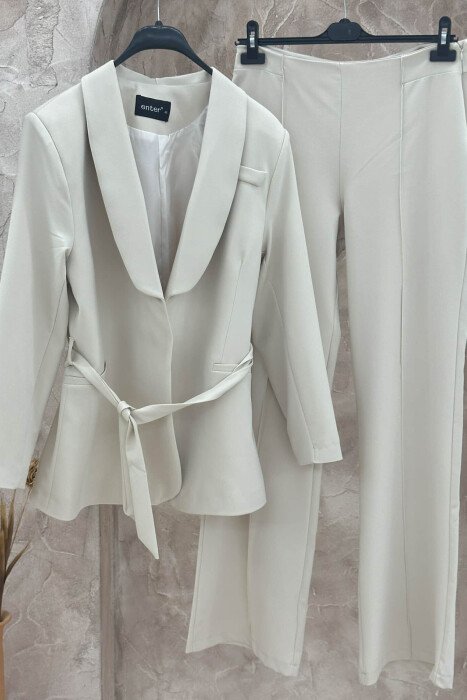 ONE COLOR CLASSIC JACKET+ TROUSERS WOMEN SET CREAM/KREM 