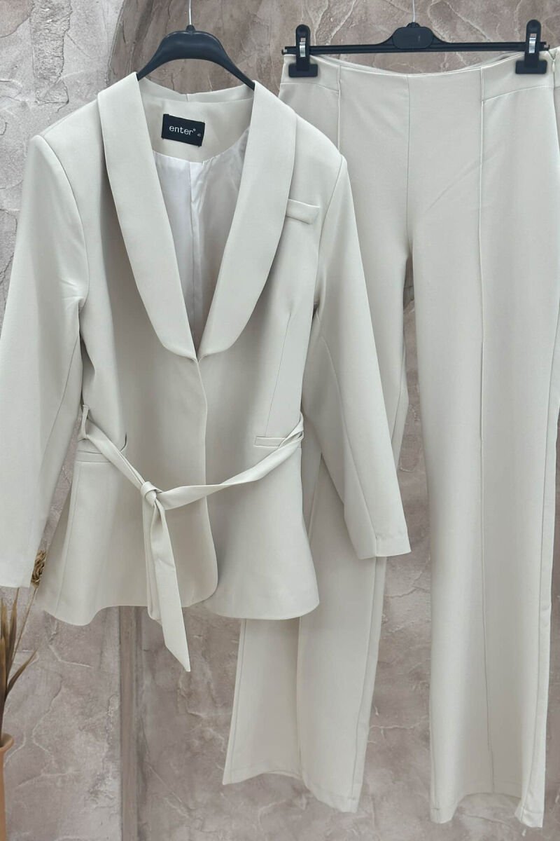 ONE COLOR CLASSIC JACKET+ TROUSERS WOMEN SET CREAM/KREM - 1