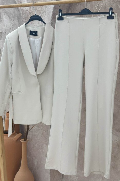 ONE COLOR CLASSIC JACKET+ TROUSERS WOMEN SET CREAM/KREM - 2