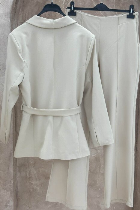 ONE COLOR CLASSIC JACKET+ TROUSERS WOMEN SET CREAM/KREM - 4