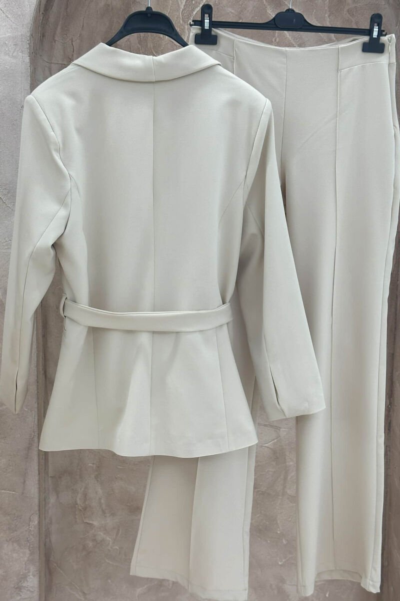 ONE COLOR CLASSIC JACKET+ TROUSERS WOMEN SET CREAM/KREM - 4