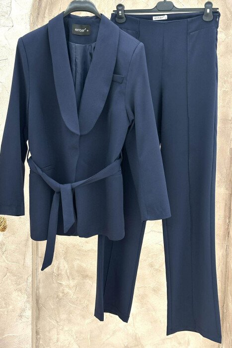 ONE COLOR CLASSIC JACKET+ TROUSERS WOMEN SET DARK BLUE/BEE - 1