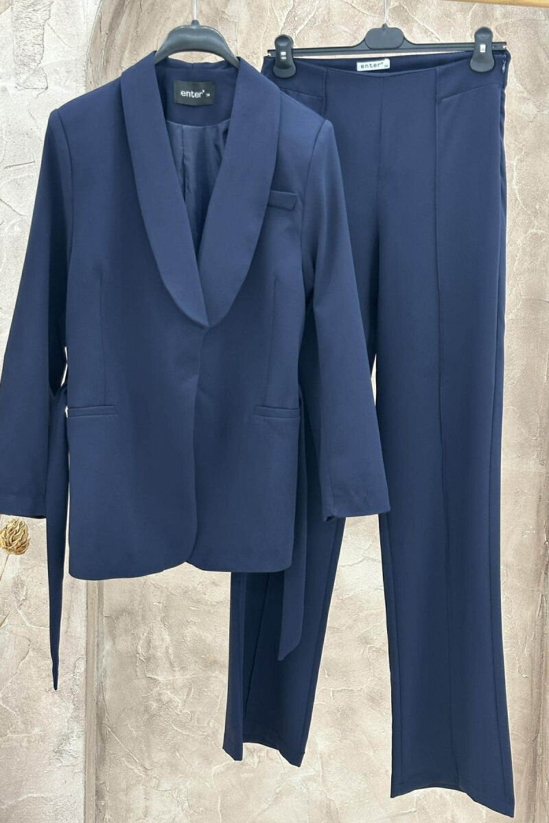 ONE COLOR CLASSIC JACKET+ TROUSERS WOMEN SET DARK BLUE/BEE - 2