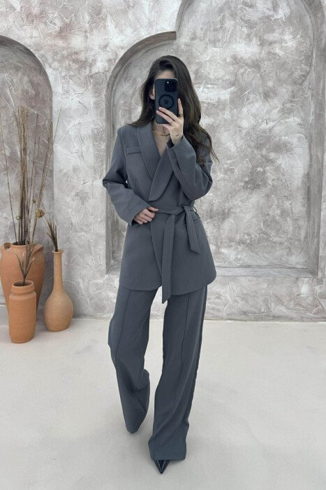 ONE COLOR CLASSIC JACKET+ TROUSERS WOMEN SET GREY/GRI - 1