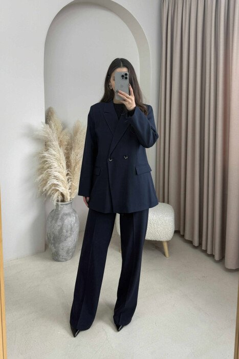 ONE COLOR CLASSIC JACKET+TROUSERS WOMEN SET BLUE/BLU - KLAUDIO FASHION