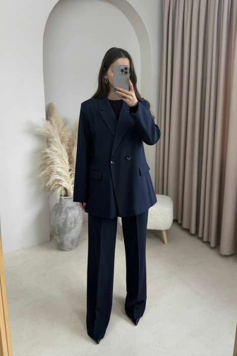 ONE COLOR CLASSIC JACKET+TROUSERS WOMEN SET BLUE/BLU - 2