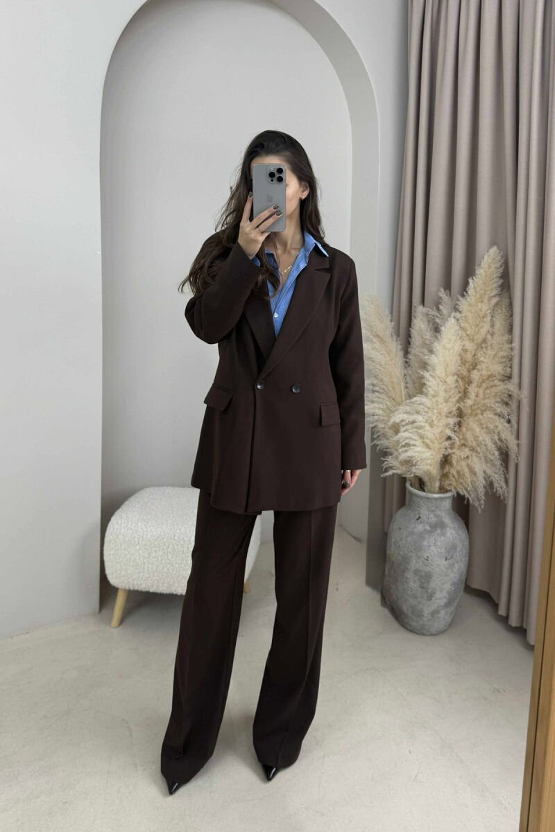 ONE COLOR CLASSIC JACKET+TROUSERS WOMEN SET BROWN/KAFE - 2