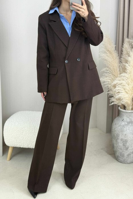 ONE COLOR CLASSIC JACKET+TROUSERS WOMEN SET BROWN/KAFE - 4