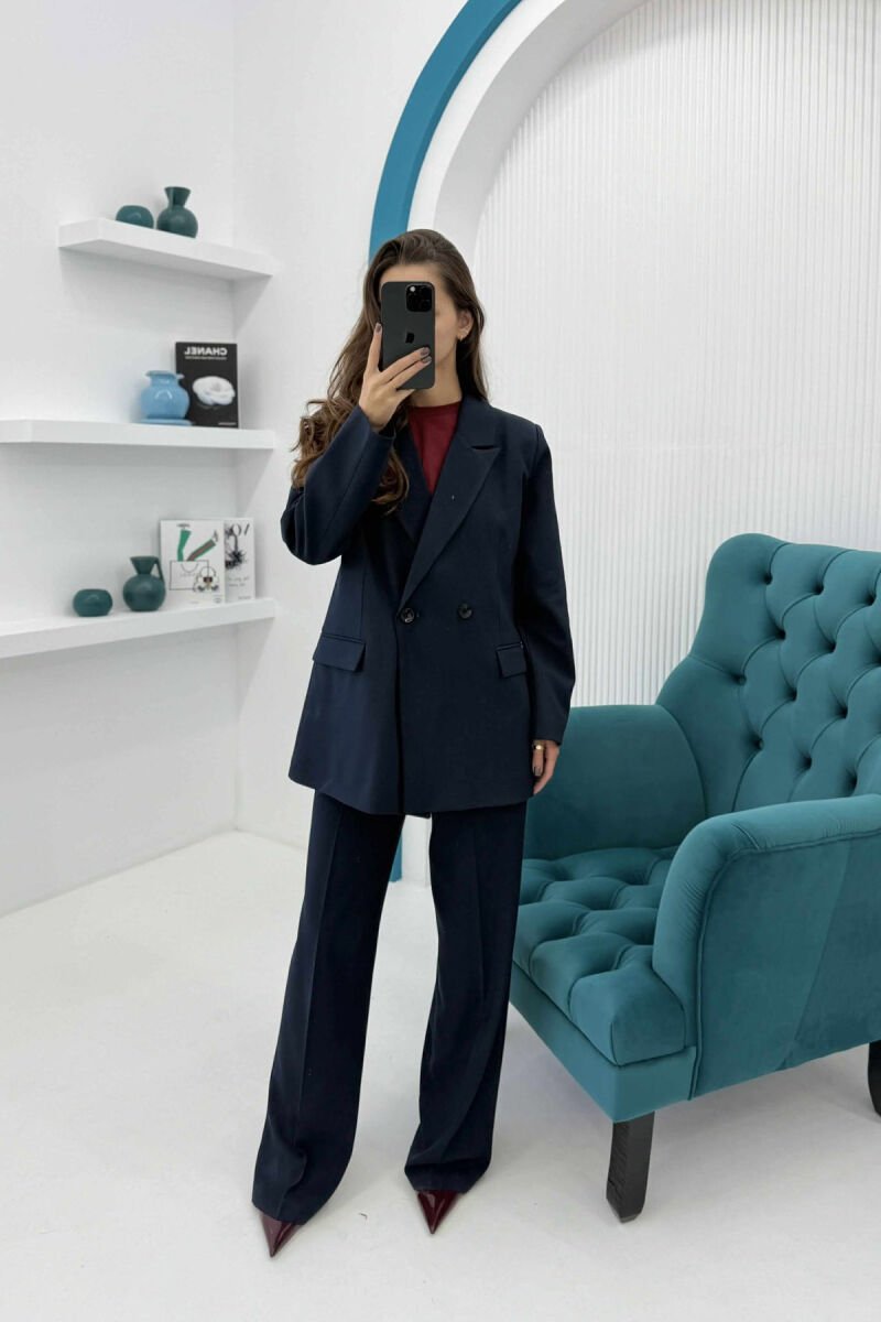 ONE COLOR CLASSIC JACKET+TROUSERS WOMEN SET DARK BLUE/BEE - 3