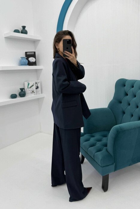 ONE COLOR CLASSIC JACKET+TROUSERS WOMEN SET DARK BLUE/BEE - 4