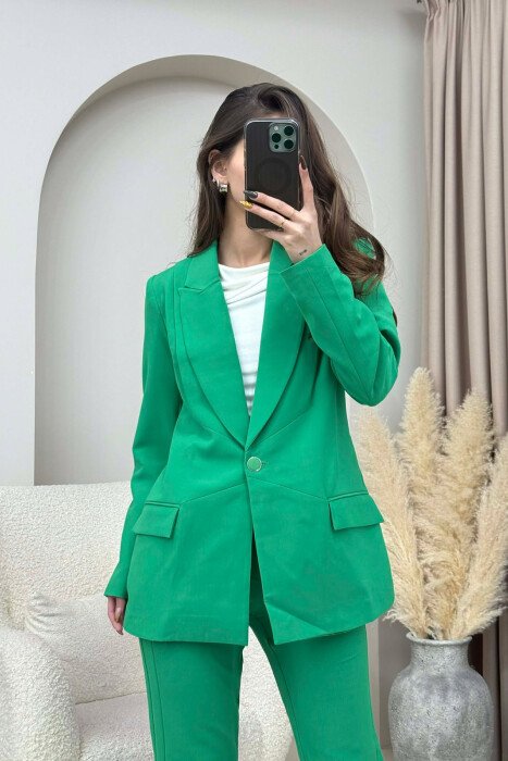 ONE COLOR CLASSIC JACKET+TROUSERS WOMEN SET GREEN/JESHILE - 3