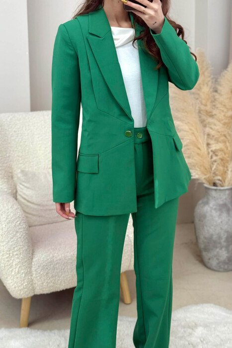 ONE COLOR CLASSIC JACKET+TROUSERS WOMEN SET GREEN/JESHILE - 2